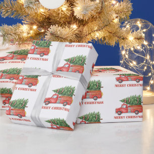 Waterverf Brandweerman Kerst Brandweerwagen Cadeaupapier