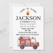 Waterverf brandweerwagen verjaardaguitnodiging voo kaart (Voorkant)