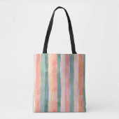 Waterverf brede verticale strepen turquoise perzik tote bag (Voorkant)