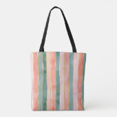 Waterverf brede verticale strepen turquoise perzik tote bag (Achterkant)