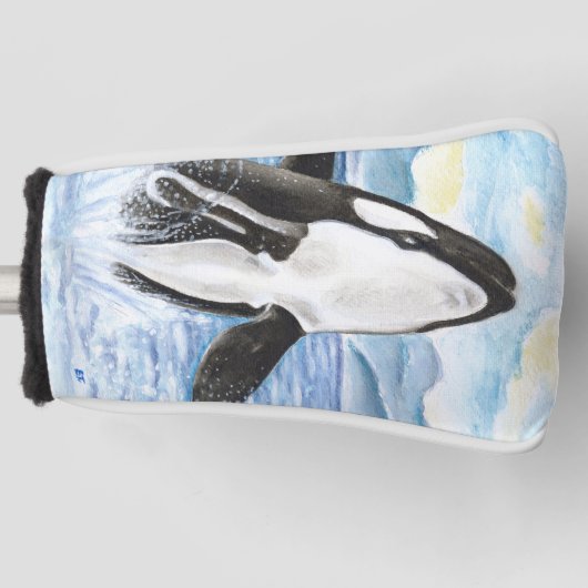 Waterverf Breikende Orca Whale Golfheadcover (Voorkant)