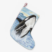 Waterverf Breikende Orca Whale Kleine Kerstsok (Voorkant (Hangend))