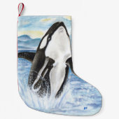 Waterverf Breikende Orca Whale Kleine Kerstsok (Voorkant)