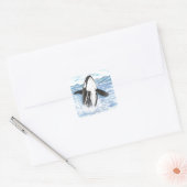 Waterverf Breikende Orca Whale Vierkante Sticker (Envelop)