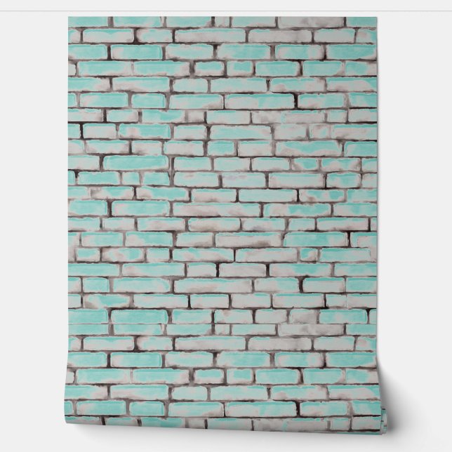 Waterverf Bricks Patterns Blauwgroen Blauw Wit Gri Behang (Afrollen)