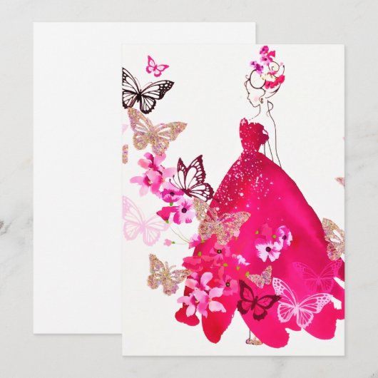 Waterverf Bride Floral Butterfly Gold Glitter Feestdagenkaart (Voorkant / Achterkant)