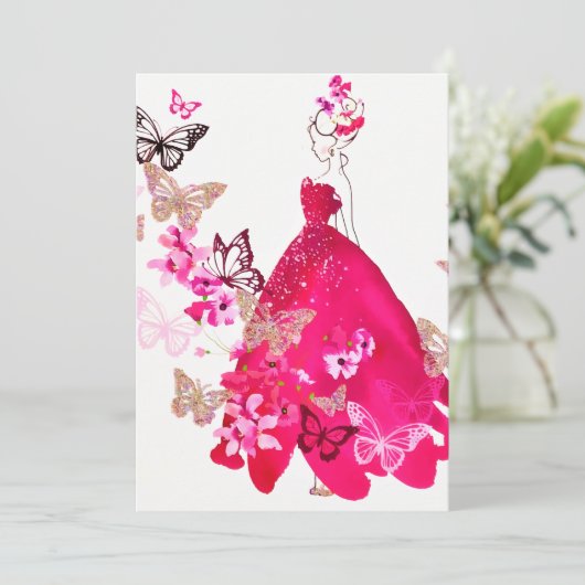 Waterverf Bride Floral Butterfly Gold Glitter Feestdagenkaart (Staand voorkant)