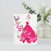 Waterverf Bride Floral Butterfly Gold Glitter Feestdagenkaart (Staand voorkant)