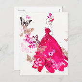 Waterverf Bride Floral Butterfly Gold Glitter Feestdagenkaart (Voorkant / Achterkant)