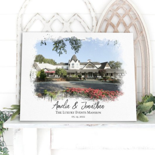 Waterverf Bride Groom Couple van Weddenschap Venue Canvas Afdruk
