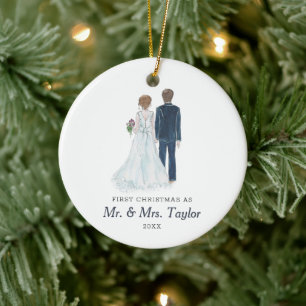 Waterverf Bride & Groom gepersonaliseerde de heer  Keramisch Ornament