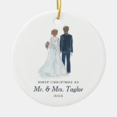 Waterverf Bride & Groom gepersonaliseerde de heer Keramisch Ornament (Voorkant)