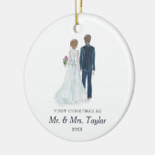 Waterverf Bride & Groom gepersonaliseerde de heer Keramisch Ornament (Links)