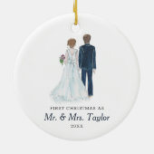 Waterverf Bride & Groom gepersonaliseerde de heer Keramisch Ornament (Achterkant)