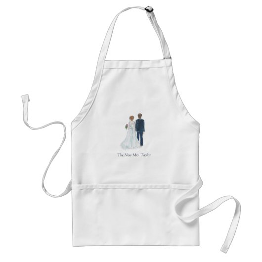 Waterverf Bride & Groom Pas getrouwd die het Koken Standaard Schort (Voorkant)