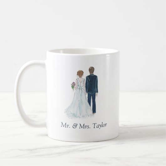 Waterverf Bride & Groom trouwde net met de heer Te Koffiemok (Links)