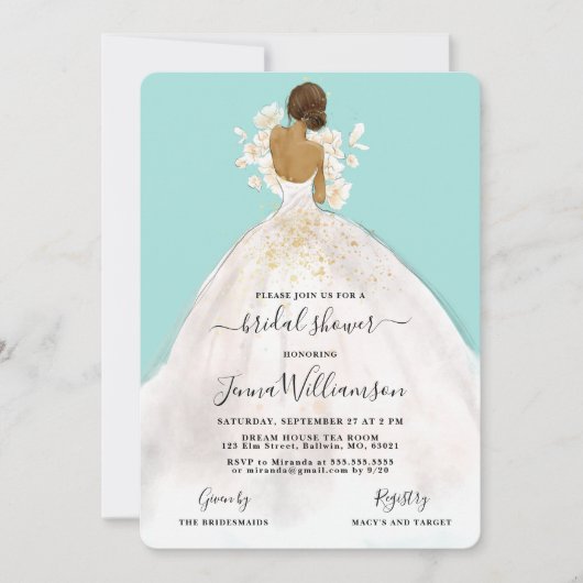 Waterverf Bride in Gown Bridal Shower Invitation Kaart (Voorkant)