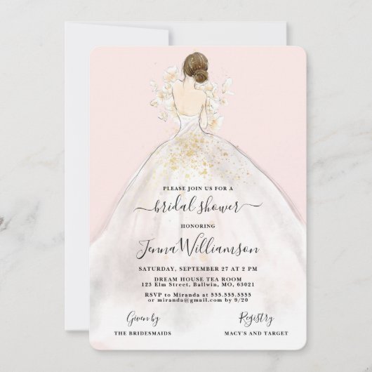 Waterverf Bride in Gown Bridal Shower Invitation Kaart (Voorkant)