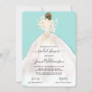 Waterverf Bride in Gown Bridal Shower Invitation Kaart