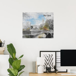 Waterverf Bridge in het Central Park New York Post Poster