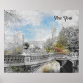 Waterverf Bridge in het Central Park New York Post Poster (Voorkant)