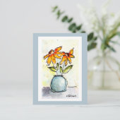 Waterverf Briefkaart gele bloemen (Staand voorkant)