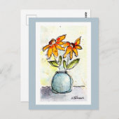 Waterverf Briefkaart gele bloemen (Voorkant / Achterkant)