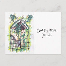 Waterverf briefkaart van de stadsmuren van York