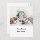 Waterverf Briefkaart voor nieuwe adresaankondiging (Voorkant / Achterkant)