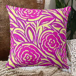Waterverf Bright Boho Floral Swirl Kussen<br><div class="desc">Hot-roze - paars en geel patroon van de florale wervelkolom</div>
