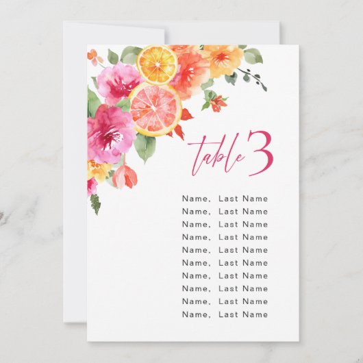 Waterverf Bright Citrus Flower Zitplaatskaart Kaar Kaart (Voorkant)