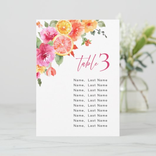 Waterverf Bright Citrus Flower Zitplaatskaart Kaar Kaart (Staand voorkant)