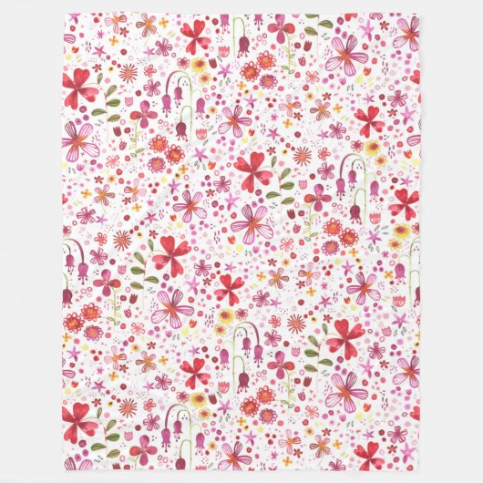 Waterverf Bright Floral Boho Fleece Deken (Voorkant)