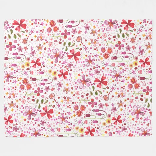Waterverf Bright Floral Boho Fleece Deken (Voorkant (Horizontaal))