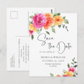 Waterverf Bright Flowers Bruiloft Save the Date Briefkaart (Voorkant / Achterkant)