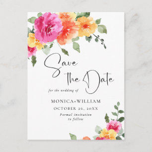 Waterverf Bright Flowers Bruiloft Save the Date Briefkaart