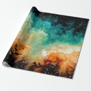 Waterverf Bright Gele nebula, sterren en donkere s Cadeaupapier