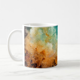 Waterverf Bright Gele nebula, sterren en donkere s Koffiemok