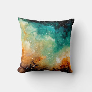 Waterverf Bright Gele nebula, sterren en donkere s Kussen
