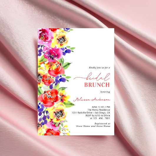 Waterverf Bright Kleurrijke Floral Bridal Brunch Kaart