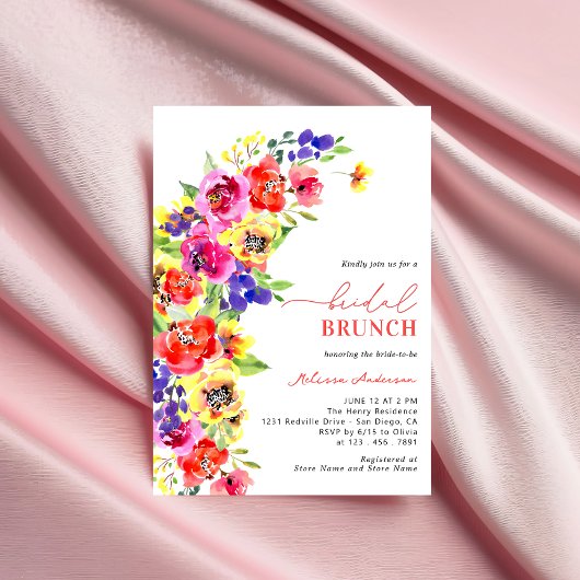 Waterverf Bright Kleurrijke Floral Bridal Brunch Kaart