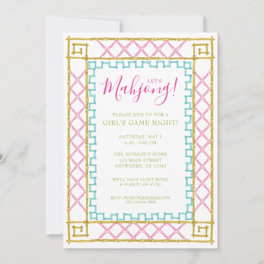 Waterverf Bright Mahjong Tegels & Bamboo Party Kaart (Voorkant)