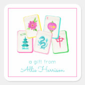 Waterverf Bright Mahjong Tegels behuizing Vierkante Sticker (Voorkant)