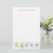 Waterverf Bright Mahjong Tegels gepersonaliseerd Briefpapier (Staand voorkant)