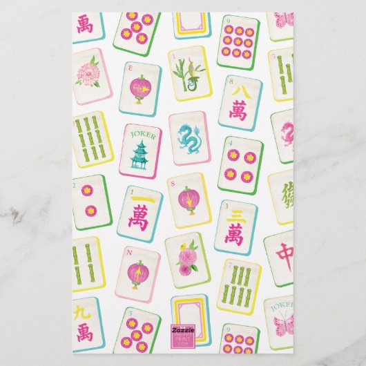 Waterverf Bright Mahjong Tegels gepersonaliseerd Briefpapier (Achterkant)