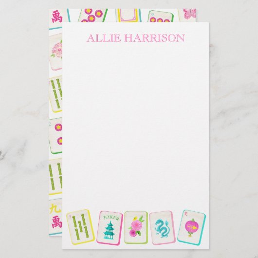 Waterverf Bright Mahjong Tegels gepersonaliseerd Briefpapier (Voorkant / Achterkant)