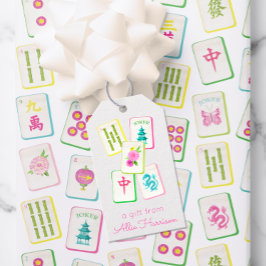 Waterverf Bright Mahjong Tegels gepersonaliseerd Cadeaulabel