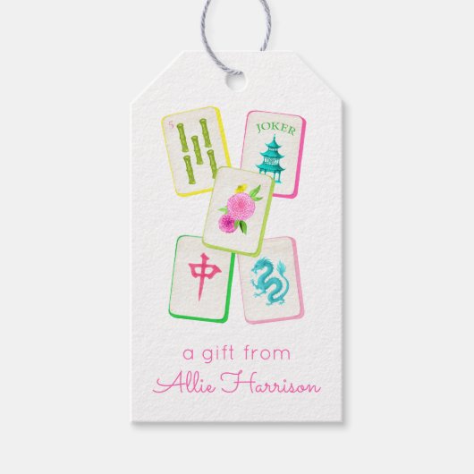 Waterverf Bright Mahjong Tegels gepersonaliseerd Cadeaulabel (Voorkant)