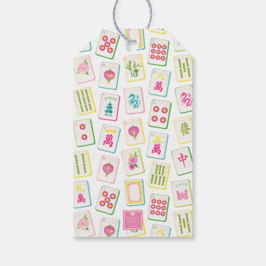 Waterverf Bright Mahjong Tegels gepersonaliseerd Cadeaulabel (Achterkant)