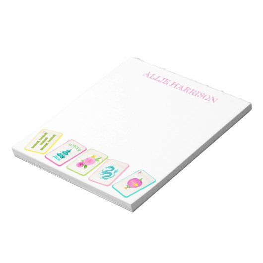 Waterverf Bright Mahjong Tegels gepersonaliseerd Notitieblok (Linkerzijde)